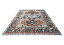 9x12 Slate, Blue, Burnt Orange Color Hand Knotted Oushak Wool Southwestern Oriental Rug