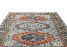 9x12 Slate, Blue, Burnt Orange Color Hand Knotted Oushak Wool Southwestern Oriental Rug