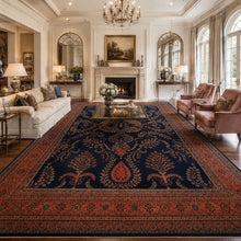 14'6''x19'8'' Hand Knotted New Zealand Wool Royal Blue, Rose Sarouk Traditional 200 KPSI Plush Pile High Sheen, velvety Looks like 100% silk Rug