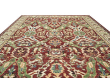 9x12 Rust, Lime, Ivory Color Hand Knotted Oushak Wool Arts and Crafts Oriental Rug