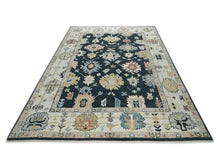 10x14 Dark Blue, Ivory, Green Color Hand Knotted Oushak Wool Arts and Crafts Oriental Rug