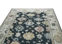 10x14 Dark Blue, Ivory, Green Color Hand Knotted Oushak Wool Arts and Crafts Oriental Rug
