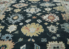 10x14 Dark Blue, Ivory, Green Color Hand Knotted Oushak Wool Arts and Crafts Oriental Rug