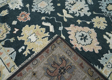 10x14 Dark Blue, Ivory, Green Color Hand Knotted Oushak Wool Arts and Crafts Oriental Rug