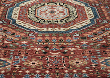 9x12 Rust, Sage, Blue Color Hand Knotted Oushak Wool Traditional Oriental Rug