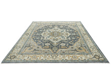 9x12 Blue, Gray, Beige Color Hand Knotted Oushak Wool  Oriental Rug