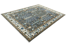9x12 Gray, Blue, Ivory Color Hand Knotted Oushak Wool Transitional Oriental Rug