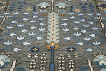 9x12 Gray, Blue, Ivory Color Hand Knotted Oushak Wool Transitional Oriental Rug
