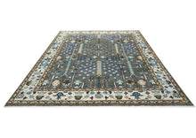 9x12 Gray, Blue, Ivory Color Hand Knotted Oushak Wool Transitional Oriental Rug
