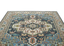 9x12 Blue, Ivory, Taupe Color Hand Knotted Oushak Wool  Oriental Rug
