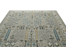 9x12 Gray, Beige, Blue Color Hand Knotted Oushak Wool Transitional Oriental Rug