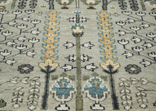 9x12 Gray, Beige, Blue Color Hand Knotted Oushak Wool Transitional Oriental Rug