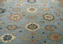 10x14 Blue, Rose, Ivory Color Hand Knotted Oushak Wool Arts and Crafts Oriental Rug