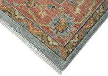 10x14 Blue, Rose, Ivory Color Hand Knotted Oushak Wool Arts and Crafts Oriental Rug