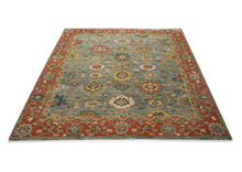 9x12 Blue, Gray, Burnt Orange Color Hand Knotted Oushak Wool Arts and Crafts Oriental Rug
