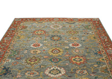 9x12 Blue, Gray, Burnt Orange Color Hand Knotted Oushak Wool Arts and Crafts Oriental Rug