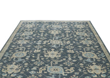9x12 Blue, Beige, Gray Color Hand Knotted Oushak Wool Transitional Oriental Rug