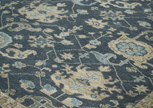 9x12 Blue, Beige, Gray Color Hand Knotted Oushak Wool Transitional Oriental Rug