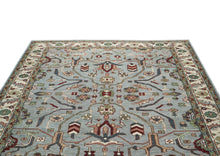 9x12 Blue, Ivory, Sage Color Hand Knotted Oushak Wool Transitional Oriental Rug