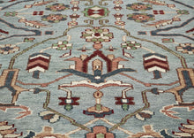 9x12 Blue, Ivory, Sage Color Hand Knotted Oushak Wool Transitional Oriental Rug