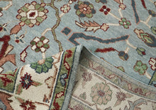 9x12 Blue, Ivory, Sage Color Hand Knotted Oushak Wool Transitional Oriental Rug