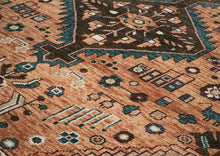 9x12 Peach, Green, Brown Color Hand Knotted Oushak Wool Southwestern Oriental Rug