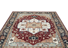 9x12 Rust, Ivory, Blue Color Hand Knotted Oushak Wool  Oriental Rug
