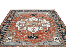 9x12 Burnt Orange, Blue, Ivory Color Hand Knotted Oushak Wool  Oriental Rug