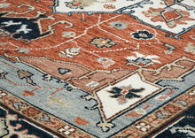 9x12 Burnt Orange, Blue, Ivory Color Hand Knotted Oushak Wool  Oriental Rug