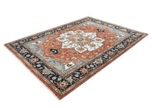 9x12 Burnt Orange, Blue, Ivory Color Hand Knotted Oushak Wool  Oriental Rug