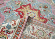 9x12 Pink, Celadon, Blue Color Hand Knotted Oushak Wool  Oriental Rug