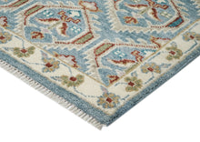 9x12 Blue, Beige, Rust Color Hand Knotted Oushak Wool Transitional Oriental Rug