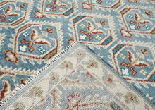 9x12 Blue, Beige, Rust Color Hand Knotted Oushak Wool Transitional Oriental Rug