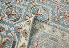 9x12 Blue, Beige, Rust Color Hand Knotted Oushak Wool Transitional Oriental Rug