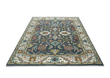 9x12 Blue, Ivory, Green Color Hand Knotted Oushak Wool Arts and Crafts Oriental Rug