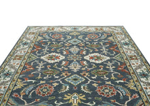 9x12 Blue, Ivory, Green Color Hand Knotted Oushak Wool Arts and Crafts Oriental Rug