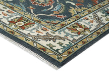 9x12 Blue, Ivory, Green Color Hand Knotted Oushak Wool Arts and Crafts Oriental Rug