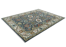 9x12 Blue, Ivory, Green Color Hand Knotted Oushak Wool Arts and Crafts Oriental Rug