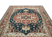 10x14 Green, Rust, Beige Color Hand Knotted Oushak Wool  Oriental Rug
