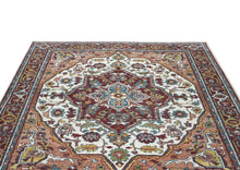 8x10 Ivory, Maroon, Blush Color Hand Knotted Oushak Wool Traditional Oriental Rug