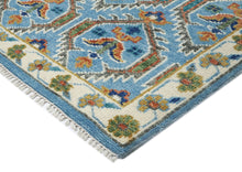 8x10 Blue, Green, Burnt Orange Go Color Hand Knotted Oushak Wool Transitional Oriental Rug