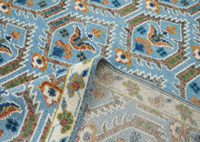 8x10 Blue, Green, Burnt Orange Go Color Hand Knotted Oushak Wool Transitional Oriental Rug