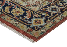 8x10 Rust, Navy, Aqua Color Hand Knotted Heriz Wool Traditional Oriental Rug