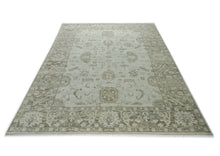 10x14 Gray, Moss, Multi Color Hand Knotted Oushak Wool Transitional Oriental Rug