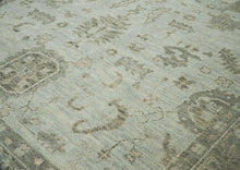 10x14 Gray, Moss, Multi Color Hand Knotted Oushak Wool Transitional Oriental Rug