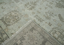 10x14 Gray, Moss, Multi Color Hand Knotted Oushak Wool Transitional Oriental Rug