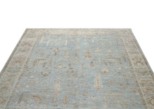 8x10 Blue, Beige, Taupe Color Hand Knotted Oushak Wool Transitional Oriental Rug
