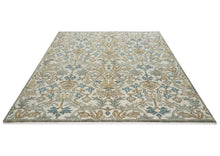8x10 Beige, Blue, Gray Color Hand Knotted Oushak Wool Transitional Oriental Rug