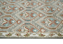 8x10 Gray, Ivory, Rust Color Hand Knotted Oushak Wool Transitional Oriental Rug