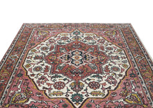8x10 Pink, Ivory, Gold Color Hand Knotted Heriz Wool Traditional Oriental Rug